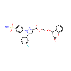 NS(=O)(=O)c1ccc(-n2nc(C(=O)OCCOc3cc(=O)oc4ccccc34)cc2-c2cccc(F)c2)cc1 ZINC001772588618