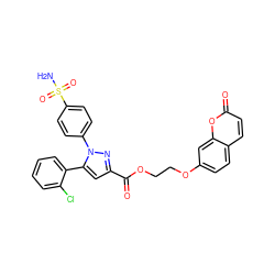 NS(=O)(=O)c1ccc(-n2nc(C(=O)OCCOc3ccc4ccc(=O)oc4c3)cc2-c2ccccc2Cl)cc1 ZINC001772617086