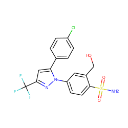 NS(=O)(=O)c1ccc(-n2nc(C(F)(F)F)cc2-c2ccc(Cl)cc2)cc1CO ZINC000013589013