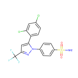 NS(=O)(=O)c1ccc(-n2nc(C(F)(F)F)cc2-c2ccc(Cl)cc2Cl)cc1 ZINC000003814690