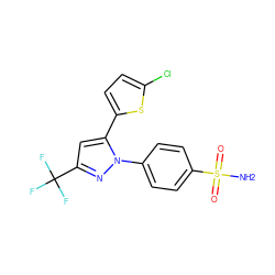 NS(=O)(=O)c1ccc(-n2nc(C(F)(F)F)cc2-c2ccc(Cl)s2)cc1 ZINC000013761837