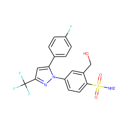 NS(=O)(=O)c1ccc(-n2nc(C(F)(F)F)cc2-c2ccc(F)cc2)cc1CO ZINC000013589012