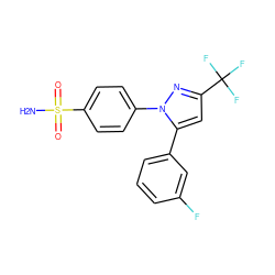 NS(=O)(=O)c1ccc(-n2nc(C(F)(F)F)cc2-c2cccc(F)c2)cc1 ZINC000013761809