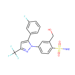 NS(=O)(=O)c1ccc(-n2nc(C(F)(F)F)cc2-c2cccc(F)c2)cc1CO ZINC000013589015