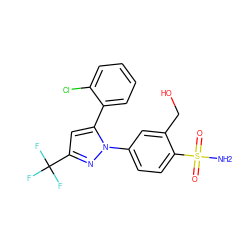 NS(=O)(=O)c1ccc(-n2nc(C(F)(F)F)cc2-c2ccccc2Cl)cc1CO ZINC000013589019