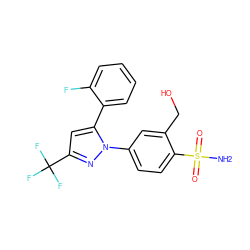 NS(=O)(=O)c1ccc(-n2nc(C(F)(F)F)cc2-c2ccccc2F)cc1CO ZINC000013589018