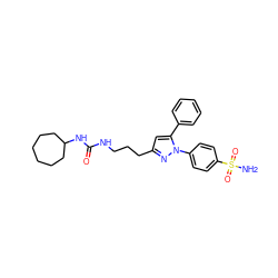 NS(=O)(=O)c1ccc(-n2nc(CCCNC(=O)NC3CCCCCC3)cc2-c2ccccc2)cc1 ZINC000071316855