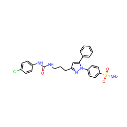 NS(=O)(=O)c1ccc(-n2nc(CCCNC(=O)Nc3ccc(Cl)cc3)cc2-c2ccccc2)cc1 ZINC000071318794