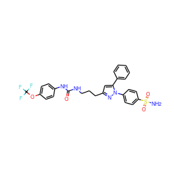 NS(=O)(=O)c1ccc(-n2nc(CCCNC(=O)Nc3ccc(OC(F)(F)F)cc3)cc2-c2ccccc2)cc1 ZINC000071330470