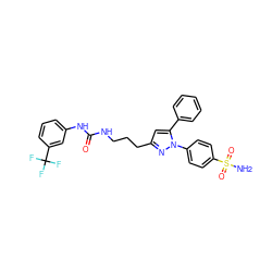 NS(=O)(=O)c1ccc(-n2nc(CCCNC(=O)Nc3cccc(C(F)(F)F)c3)cc2-c2ccccc2)cc1 ZINC000071330518