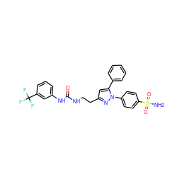 NS(=O)(=O)c1ccc(-n2nc(CCNC(=O)Nc3cccc(C(F)(F)F)c3)cc2-c2ccccc2)cc1 ZINC000071318378