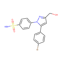 NS(=O)(=O)c1ccc(-n2nc(CO)cc2-c2ccc(Br)cc2)cc1 ZINC000095589032