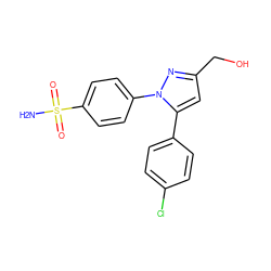 NS(=O)(=O)c1ccc(-n2nc(CO)cc2-c2ccc(Cl)cc2)cc1 ZINC000000601201