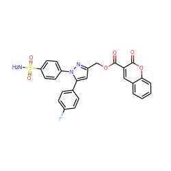 NS(=O)(=O)c1ccc(-n2nc(COC(=O)c3cc4ccccc4oc3=O)cc2-c2ccc(F)cc2)cc1 ZINC001772596653