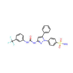 NS(=O)(=O)c1ccc(-n2nc(NC(=O)Nc3cccc(C(F)(F)F)c3)cc2-c2ccccc2)cc1 ZINC000071329145