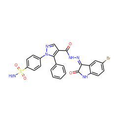 NS(=O)(=O)c1ccc(-n2ncc(C(=O)NN=C3C(=O)Nc4ccc(Br)cc43)c2-c2ccccc2)cc1 ZINC000473170098