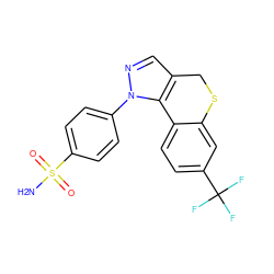 NS(=O)(=O)c1ccc(-n2ncc3c2-c2ccc(C(F)(F)F)cc2SC3)cc1 ZINC000095575122