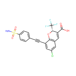 NS(=O)(=O)c1ccc(C#Cc2cc(Cl)cc3c2O[C@H](C(F)(F)F)C(C(=O)O)=C3)cc1 ZINC000064453963