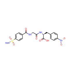 NS(=O)(=O)c1ccc(C(=O)NCC(=O)N[C@@H](Cc2ccc([N+](=O)[O-])cc2)C(=O)O)cc1 ZINC000027646469