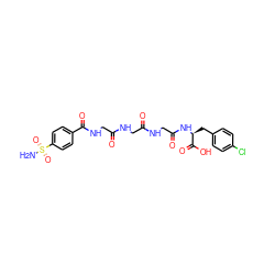 NS(=O)(=O)c1ccc(C(=O)NCC(=O)NCC(=O)NCC(=O)N[C@@H](Cc2ccc(Cl)cc2)C(=O)O)cc1 ZINC000027639752