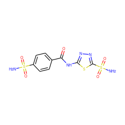 NS(=O)(=O)c1ccc(C(=O)Nc2nnc(S(N)(=O)=O)s2)cc1 ZINC000029468769