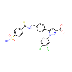 NS(=O)(=O)c1ccc(C(=S)NCc2ccc(-c3cc(C(=O)O)nn3-c3ccc(Cl)c(Cl)c3)cc2)cc1 ZINC000299865487