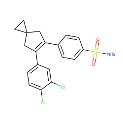 NS(=O)(=O)c1ccc(C2=C(c3ccc(Cl)c(Cl)c3)CC3(CC3)C2)cc1 ZINC000013745540