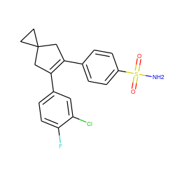 NS(=O)(=O)c1ccc(C2=C(c3ccc(F)c(Cl)c3)CC3(CC3)C2)cc1 ZINC000013745544