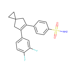 NS(=O)(=O)c1ccc(C2=C(c3ccc(F)c(F)c3)CC3(CC3)C2)cc1 ZINC000003814741