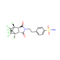 NS(=O)(=O)c1ccc(CCN2C(=O)[C@H]3[C@H](C2=O)[C@@]2(Cl)C(Cl)=C(Cl)[C@@]3(Cl)C2(Cl)Cl)cc1 ZINC001772608805