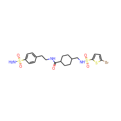 NS(=O)(=O)c1ccc(CCNC(=O)C2CCC(CNS(=O)(=O)c3ccc(Br)s3)CC2)cc1 ZINC000017357068