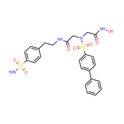 NS(=O)(=O)c1ccc(CCNC(=O)CN(CC(=O)NO)S(=O)(=O)c2ccc(-c3ccccc3)cc2)cc1 ZINC000028819192