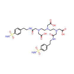 NS(=O)(=O)c1ccc(CCNC(=O)CN(CCN(CCN(CC(=O)O)CC(=O)NCCc2ccc(S(N)(=O)=O)cc2)CC(=O)O)CC(=O)O)cc1 ZINC000095608819