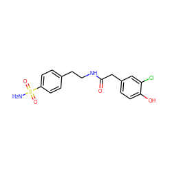 NS(=O)(=O)c1ccc(CCNC(=O)Cc2ccc(O)c(Cl)c2)cc1 ZINC000035950478