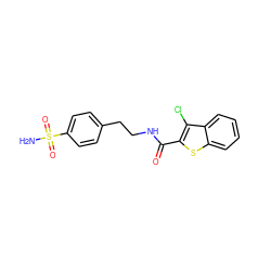 NS(=O)(=O)c1ccc(CCNC(=O)c2sc3ccccc3c2Cl)cc1 ZINC000000795379