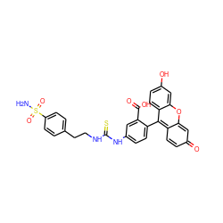 NS(=O)(=O)c1ccc(CCNC(=S)Nc2ccc(-c3c4ccc(=O)cc-4oc4cc(O)ccc34)c(C(=O)O)c2)cc1 ZINC000102389797