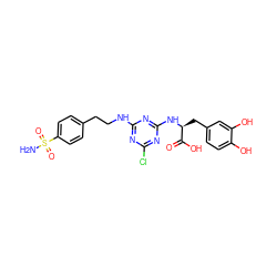 NS(=O)(=O)c1ccc(CCNc2nc(Cl)nc(N[C@@H](Cc3ccc(O)c(O)c3)C(=O)O)n2)cc1 ZINC000072106391