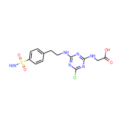 NS(=O)(=O)c1ccc(CCNc2nc(Cl)nc(NCC(=O)O)n2)cc1 ZINC000055669663