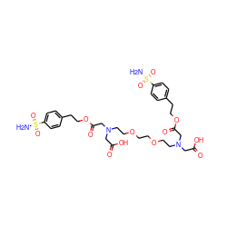 NS(=O)(=O)c1ccc(CCOC(=O)CN(CCOCCOCCN(CC(=O)O)CC(=O)OCCc2ccc(S(N)(=O)=O)cc2)CC(=O)O)cc1 ZINC000095611943