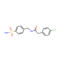 NS(=O)(=O)c1ccc(CNC(=O)Cc2ccc(Cl)cc2)cc1 ZINC000004696162