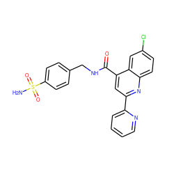 NS(=O)(=O)c1ccc(CNC(=O)c2cc(-c3ccccn3)nc3ccc(Cl)cc23)cc1 ZINC000001074152