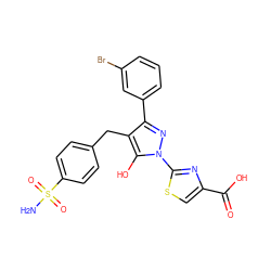 NS(=O)(=O)c1ccc(Cc2c(-c3cccc(Br)c3)nn(-c3nc(C(=O)O)cs3)c2O)cc1 ZINC001772580714