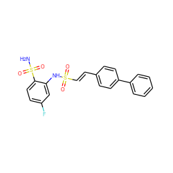 NS(=O)(=O)c1ccc(F)cc1NS(=O)(=O)/C=C/c1ccc(-c2ccccc2)cc1 ZINC000144126228