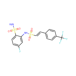 NS(=O)(=O)c1ccc(F)cc1NS(=O)(=O)/C=C/c1ccc(C(F)(F)F)cc1 ZINC000143655472