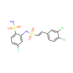 NS(=O)(=O)c1ccc(F)cc1NS(=O)(=O)/C=C/c1ccc(Cl)c(Cl)c1 ZINC000143922857