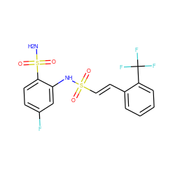 NS(=O)(=O)c1ccc(F)cc1NS(=O)(=O)/C=C/c1ccccc1C(F)(F)F ZINC000143655257