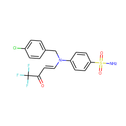 NS(=O)(=O)c1ccc(N(/C=C/C(=O)C(F)(F)F)Cc2ccc(Cl)cc2)cc1 ZINC000148647436