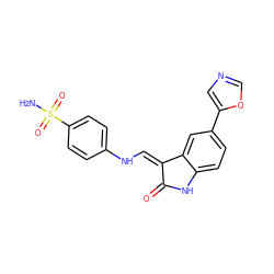 NS(=O)(=O)c1ccc(N/C=C2\C(=O)Nc3ccc(-c4cnco4)cc32)cc1 ZINC000012355043