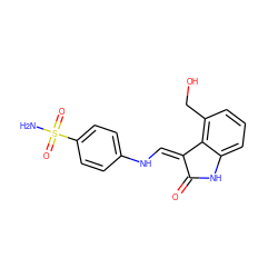 NS(=O)(=O)c1ccc(N/C=C2\C(=O)Nc3cccc(CO)c32)cc1 ZINC000013470441