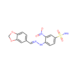 NS(=O)(=O)c1ccc(N/N=C/c2ccc3c(c2)OCO3)c([N+](=O)[O-])c1 ZINC000009137474